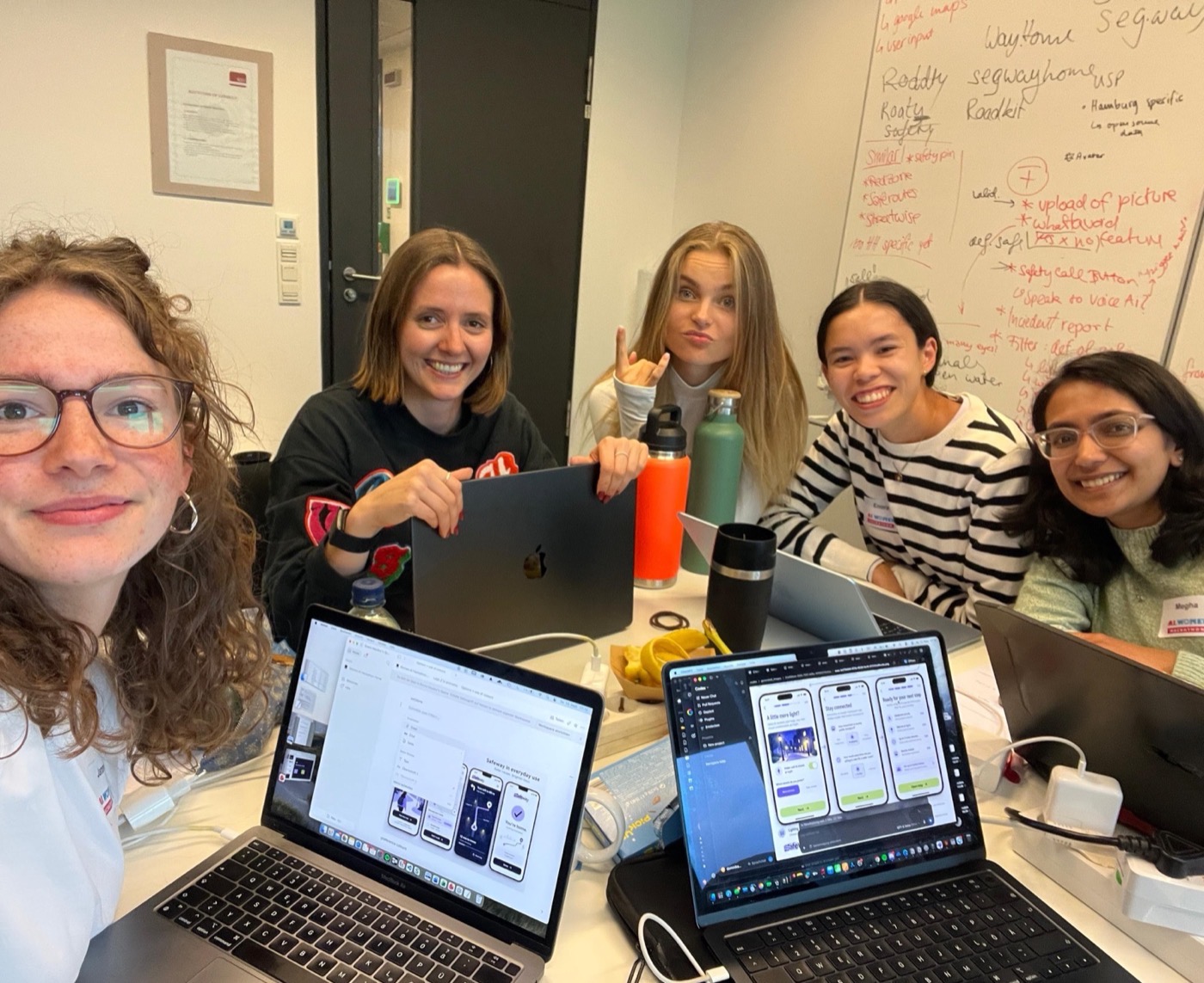 The SafeWay team working together at the hackathon